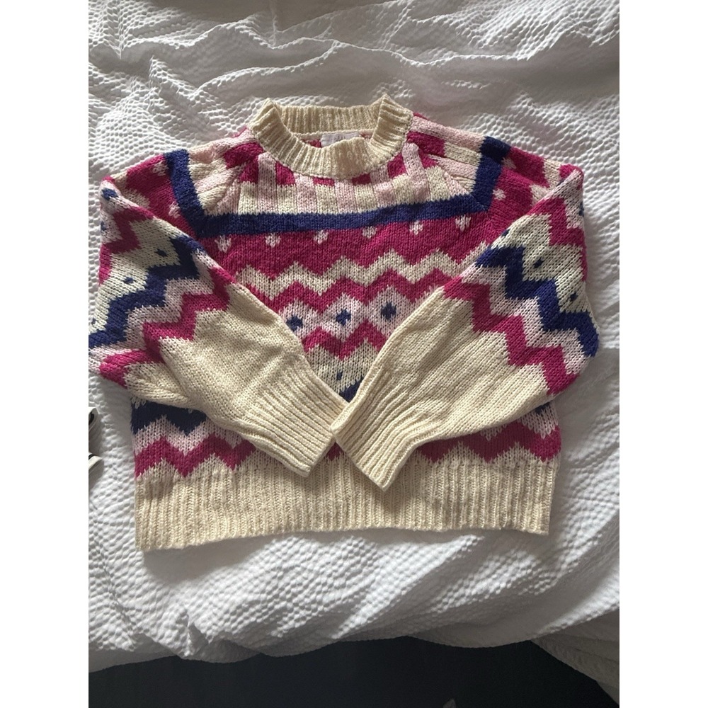 Talulah Preppy Multicolor Cropped Crewneck‎ Boutique Cozy Sweater Size Large